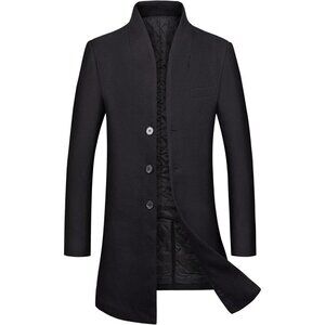 Men's Slim Fit Winter Wool Coat Long  Trench Coat Business Jacket